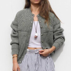 Vintage Robert Scott 100% Wool Cable Knit Cardigan Sage Green Knitwear